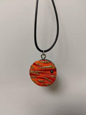 Handmade Live Edge Red Planet Wood Pendant with Pyrite