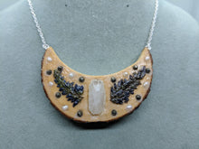 Handmade Live Edge Wood and Gemstone Moon Pendant - Rainbow Moonstone, Pearls, and Pyrite