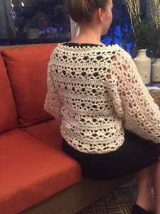 Off White Crochet Lace Sweater With Light Glitter