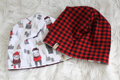 Reversible Buffalo Plaid and Lumberjack Slouchie Beanie Hat