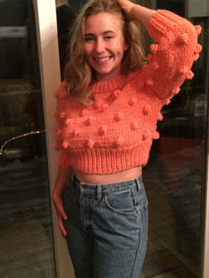 Knitted Woman Crop Top With Popcorn Pattern