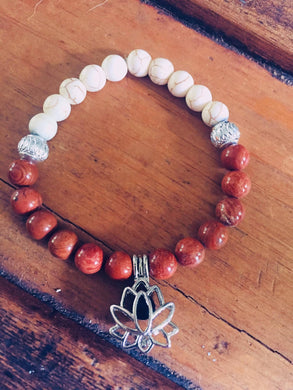 Howlite + Jasper lotus Mala diffuser bracelet