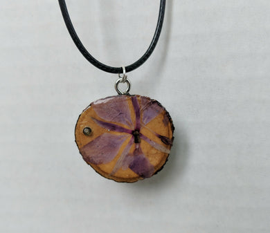 Handmade Live Edge Wood and Gemstone Pendant - Fireweed and Peridot