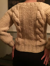 Chunky Oatmeal Color Knitted Sweater With Cables