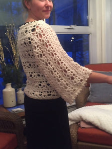 Off White Crochet Lace Sweater With Light Glitter