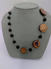 Handmade Live Edge Wood and Gemstone Necklace - Lava Beads and Pyrite