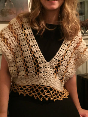 Crochet Women Vest With Golden Trimming