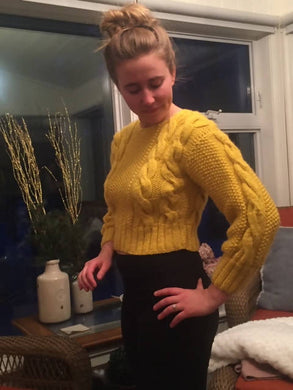 Knitted Golden Mustard Color Crop Top With Cables