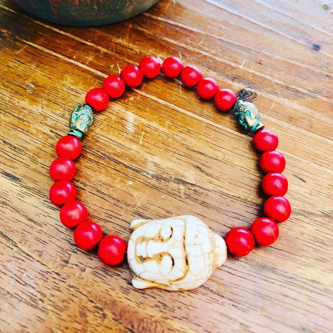 Redwood Howlite Buddha Mala Bracelet