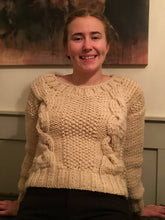 Chunky Oatmeal Color Knitted Sweater With Cables