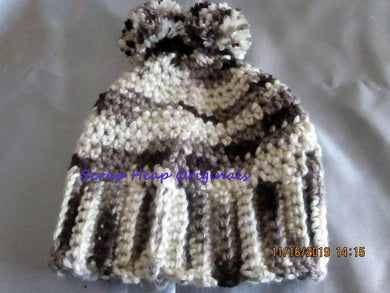 Newborn - 3 Months Crocheted Beanie Black/Grey Variegates