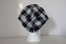 Reversible Grey White Buffalo Plaid and Black Slouchy Beanie Hat - Adult