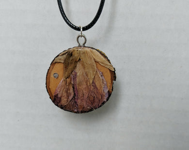 Handmade Live Edge Wood and Gemstone Pendant - Flowering Maple and Moonstone