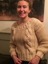 Chunky Oatmeal Color Knitted Sweater With Cables