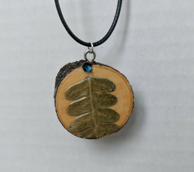 Handmade Live Edge Wood and Gemstone Pendant - Fern and Apatite