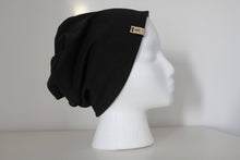 Reversible Grey White Buffalo Plaid and Black Slouchy Beanie Hat - Adult