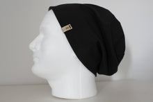 Reversible Grey White Buffalo Plaid and Black Slouchy Beanie Hat - Adult