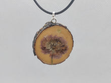 Handmade Live Edge Wood and Gemstone Pendant - Red Clover and Peridot