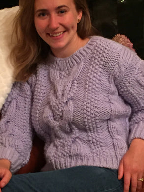 Knitted Soft Lilac Color Sweater With Cables