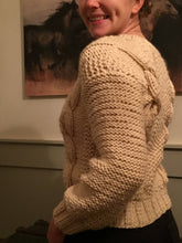 Chunky Oatmeal Color Knitted Sweater With Cables